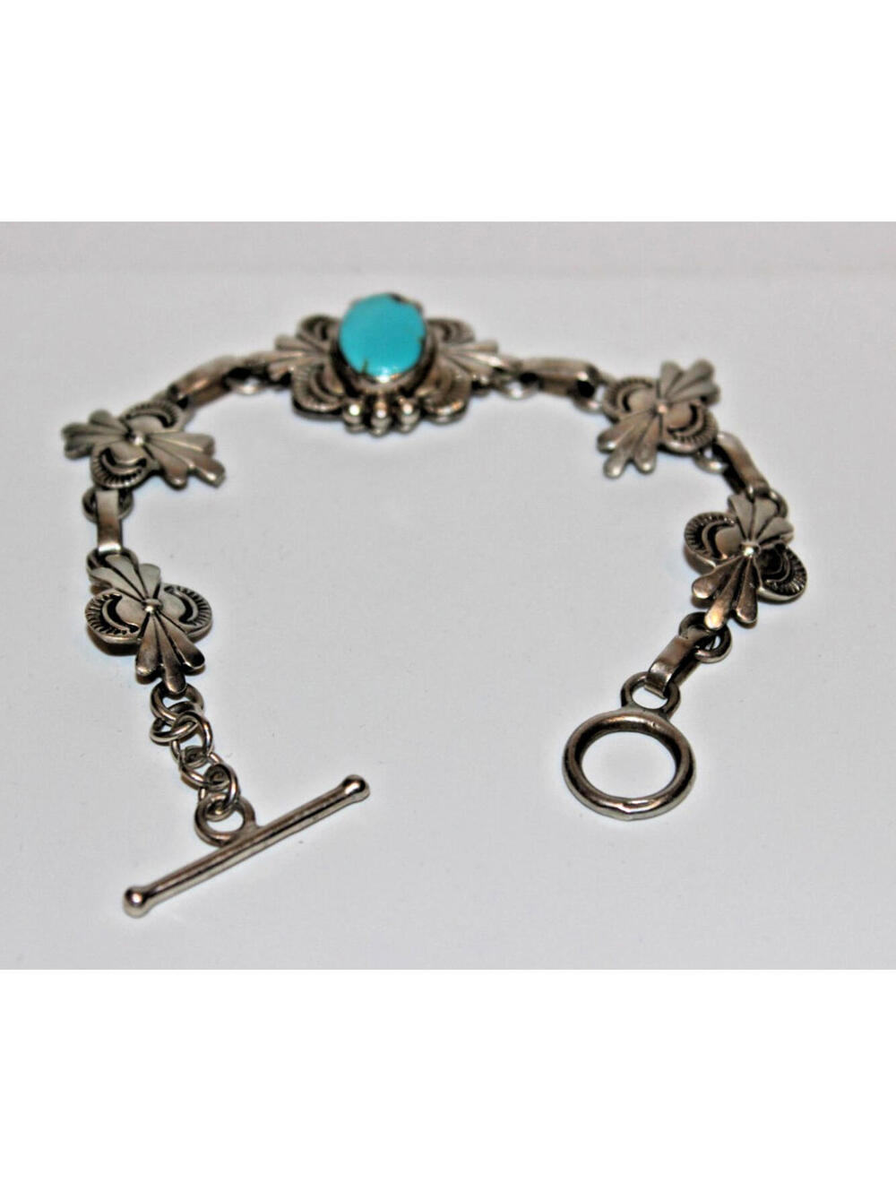 Vintage R93 Sterling Silver Turquoise Bracelet 6.75" Toggle Southwest 18.17g